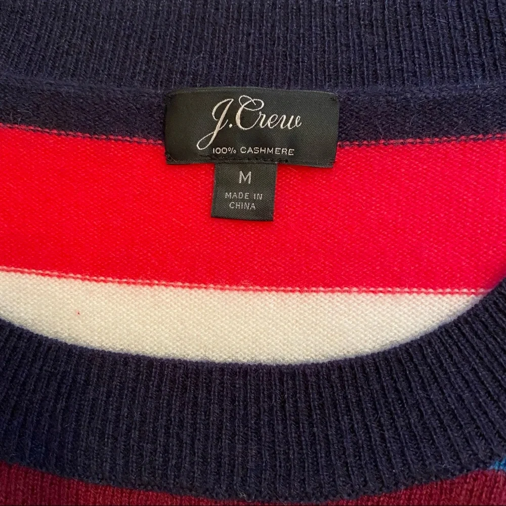 J. CREW SWEATER CREWNECK BLUE RED PINK CASHMERE STRIPED SIZE M